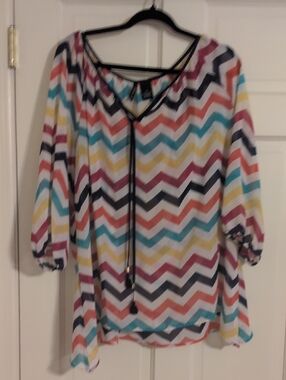 new directions Multicolor Chevron V-Neck Tunic with Tie